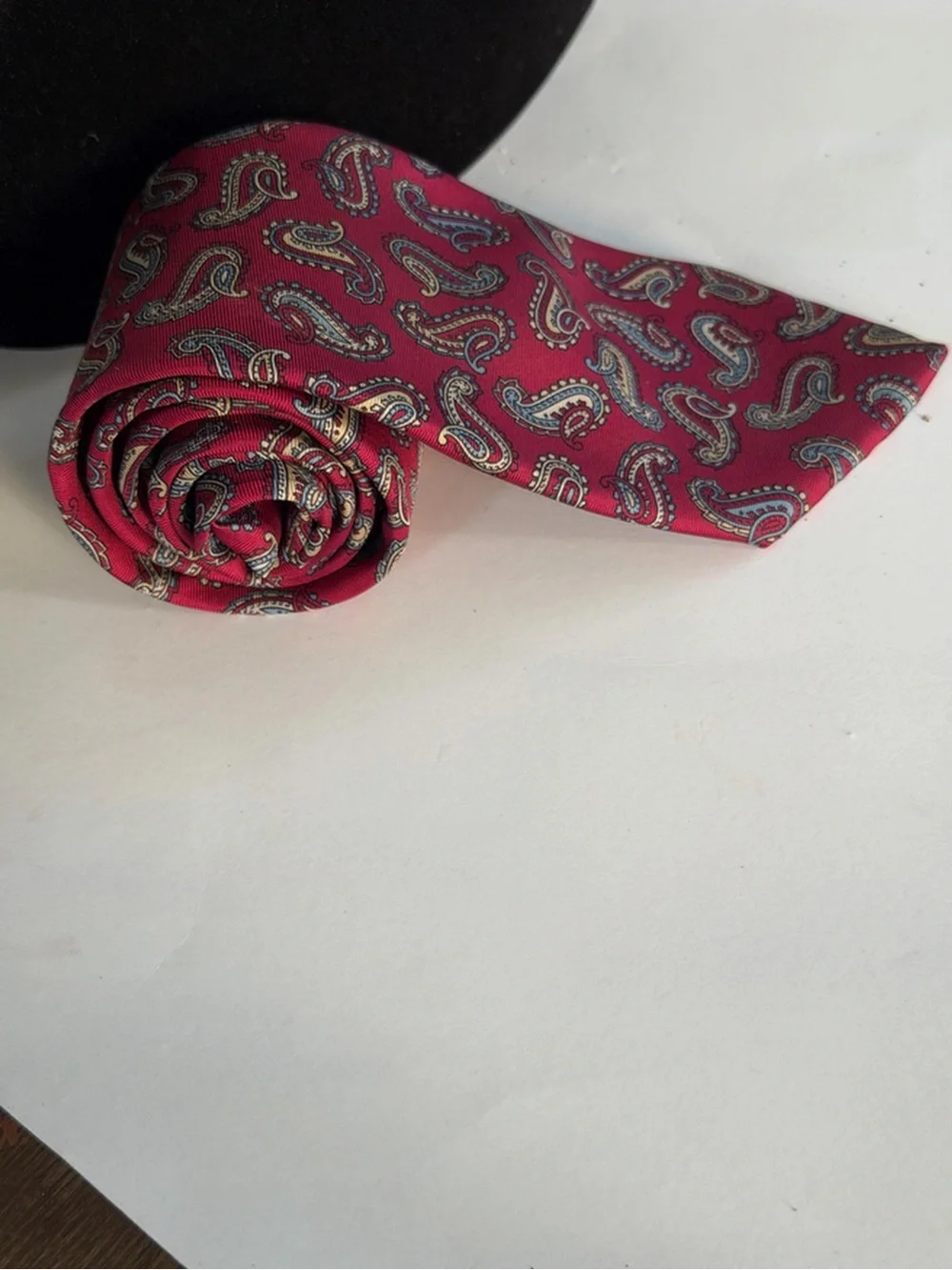Vintage Christian Dior Silk Paisley Tie  Red Maroon Red Blue Gold Jacquard